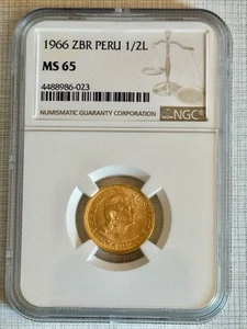 Peru 1966 ZBR 1/2 Libra Gold NGC MS65 SKU# 4015 - Picture 1 of 2