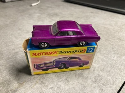 Vintage Matchbox No 22 1964 Pontiac Grand Prix coupe Superfast purple with box - Image 1 of 4