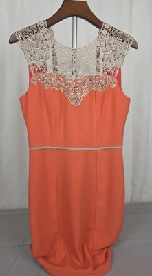 Vestido Esley Melocotón Crema Encaje Acento Corbata Cuello Recto Fiesta Baile de graduación Boda S Foto 1 de 4