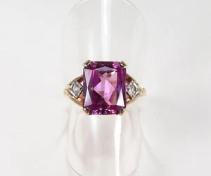 Vintage J.J. White USA 10K Gold 3.50 ct Purple Amethyst Art Deco Ring Sz 6 - Picture 1 of 14