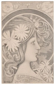 1900 Artist Signed - Beautiful Art Nouveau Blonde Woman - Vintage Postcard - Picture 1 of 2
