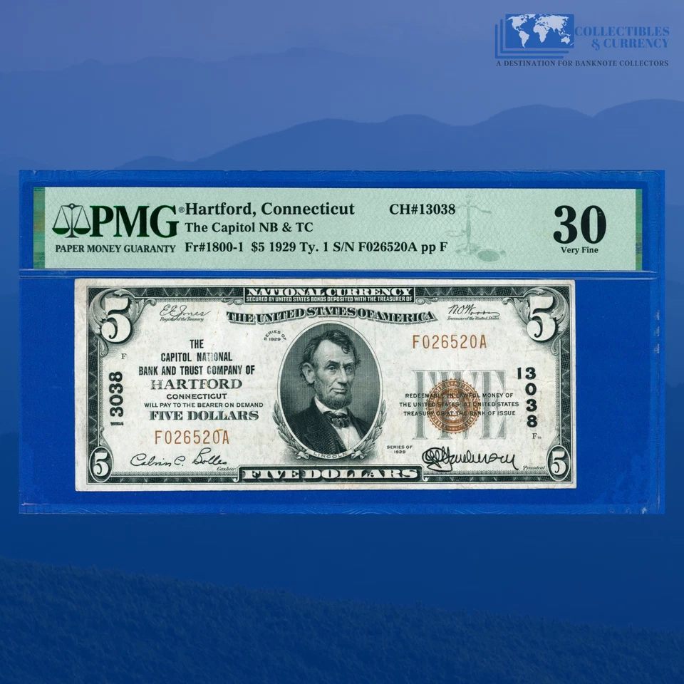 1929 $5 Capital National Bank and Trust HARTFORD, CT, Charter #13038, PMG VF 30 - Image 1 of 3