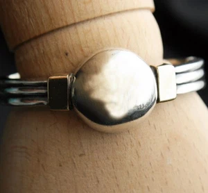 IRWIN PEARL STERLING & 14K GOLD Hinged Bangle Bracelet - Picture 1 of 4