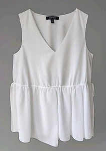 Ellen Tracy Peplum Top M White Swiss Dot Sleeveless V Neck Chiffon Lined Blouse - Picture 1 of 12