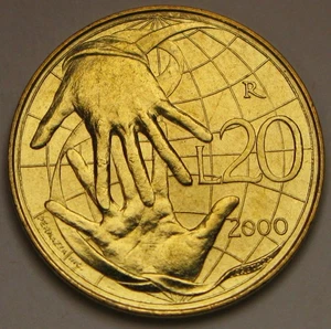 SAN MARINO 20 Lire 2000 R - Aluminum-Bronze - Solidarity - aUNC - 3535 * - Picture 1 of 2