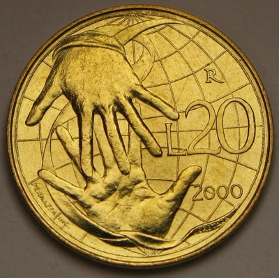 SAN MARINO 20 Lire 2000 R - Aluminum-Bronze - Solidarity - aUNC - 3535 * - Image 1 of 2