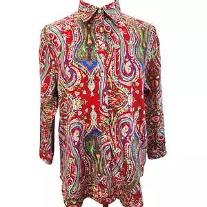 Ralph Lauren Red Paisley print button down shirt blouse NEW - Picture 1 of 11