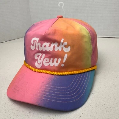 Thank Yew! Rainbow Tie Dye Hat Novelty Rope Accent Snapback Cap - Image 1 of 4