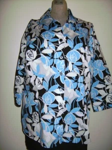 East 5th Russian Rose Button Front Shirt Blouse Size 1X New NWT Blue Black White - Picture 1 of 1