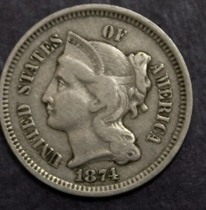 1874 Three Cent Nickel XF Lot 991 - Picture 1 of 2
