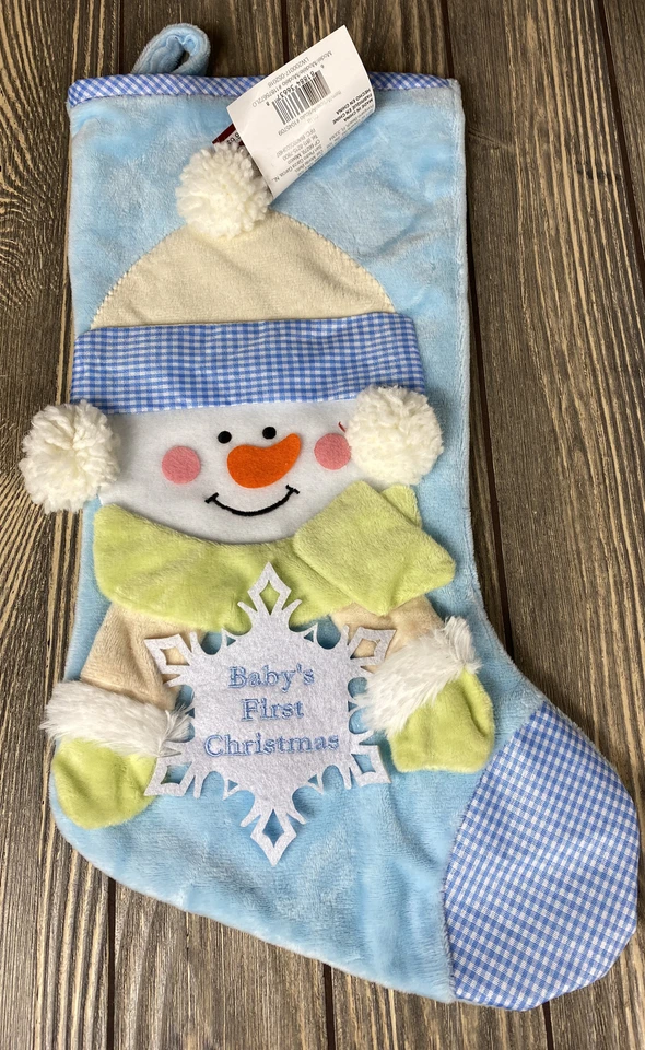 Holiday Living Christmas STOCKING BABY'S FIRST CHRISTMAS Blue 15” Long Snowman Foto 1 de 2