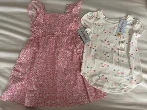 Girls' Pink Floral Tiered Ruffle Sleeve Dress - Cat & Jack™ 4T Cream Heart Top - Picture 1 of 5