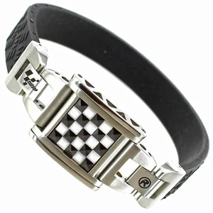 Rochet Roma Stainless W/ Ceramic Checker Board Mens Adjustable Silicone Bracelet - Picture 1 of 5