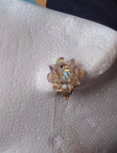 VINTAGE 1960s Earrings Clip On Gold Tone Faceted Crystal Bead Aurora Borealis. - Picture 1 of 13