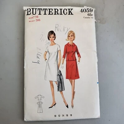 Chaqueta de Vestir De Colección Patrón Butterick 4059 Línea A Manga Corta Miss 16 Sin Cortar Años 60 Foto 1 de 4