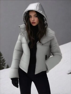 NWT Kenneth Cole Womens Puffer Jacket Hooded Size XS Silver Gorpcore Outdoor Ski - Image 1 of 4