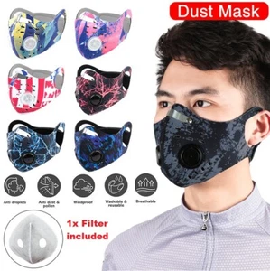 Reusable Face Mask With Filter Anti Air Pollution PM2.5 Two Valve Washable UK - Picture 1 of 26