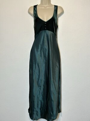 Винтажный California династии зеленый бархат и атласная ночная рубашка скольжения платье макси M фея - Изображение 1 из 4