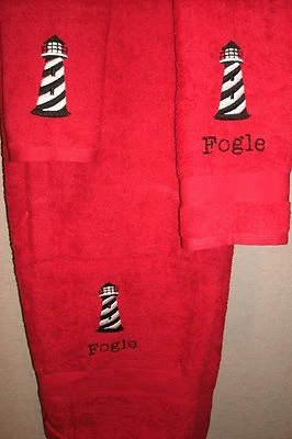 Lighthouse Nautical Striped S Personalized 3 Piece Bath Towel Set Color Choice  - Image 1 of 4