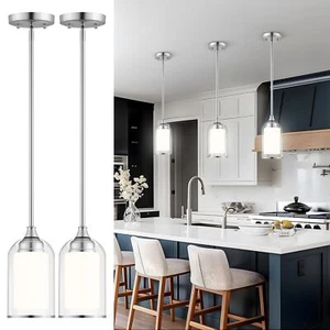 LIROUVET 2 Pack Pendant Light Fixtures, Modern Dual Glass Pendant Lights, Bru... - Picture 1 of 7