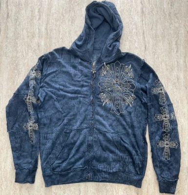 Sudadera con Capucha AFFLICTION Azul Vivo Rápido con Cremallera Para Hombres XL Flor Cremallera Tirar Cruz Celta Foto 1 de 4