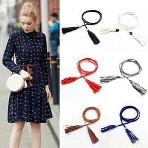 Thin Skinny Waist Rope Belt Bohemia Tassel Ladies Braided Self-Tie Belts Women's - Picture 1 of 18