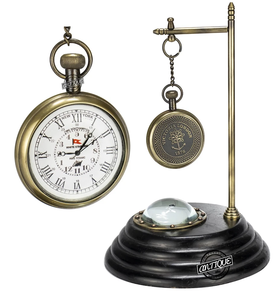 Vintage Classic Wooden Compass Base Mantle Table Clock Victorian Desk Ornaments. - Image 1 of 4