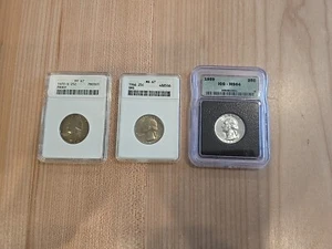 Lot Of Three ANACS ICG Graded Washington Quarters MS67 PF67 MS64 TONED COIN - Picture 1 of 8
