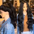 Long wavy Daily Updo Wig. Black Human Hair Blend, 360 lace 13x6 Free parting