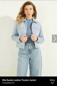 NWT Guess Rita Suede Leather Woman’s Trucker Jacket - Picture 1 of 8