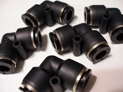 New Lot of 5, 3/8" Poly Tubing Push Connect Elbow Fittings, 90 Degree NBR Buna-N - Image 1 of 4