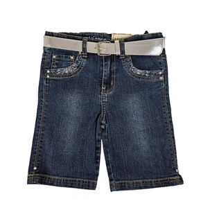 NWT Arizona Girls 6R Blue Denim Silver Belt Bermuda Short Adjustable Waist Jeans - Picture 1 of 12