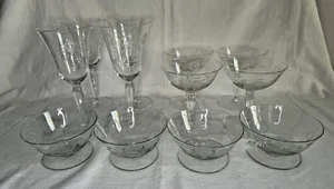 Set of 12 Vintage Floral Etched Stemware Coupe Champagne, Wine & Sherbet Glasses - Picture 1 of 22