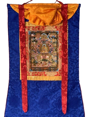 PINTURA PINTADA A MANO BUDDHA LIFE MANDALA THANGKA/THANNKAA CON BROCADO DE SEDA Foto 1 de 4