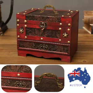 Vintage Wooden Jewelry Box Storage box Organizer Large Capacity Container Case - Picture 1 of 12