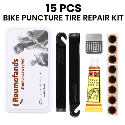15 pcs Bike Puncture Tire Repair Kit Glue Patches Tool Portable Road Cycling Fix - Image 1 of 4