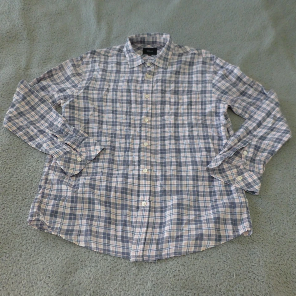 Rails Shirt Mens Large Button Up Linen Blend Long Sleeve Plaid Gray Light Pink - Image 1 of 4