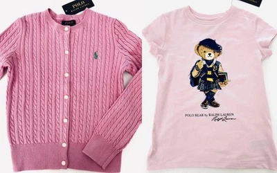 Juego de 2 Ralph Lauren para niñas nuevo con etiquetas. Cárdigan + Camiseta Polo Bear. S(7). EU 130 Foto 1 de 3