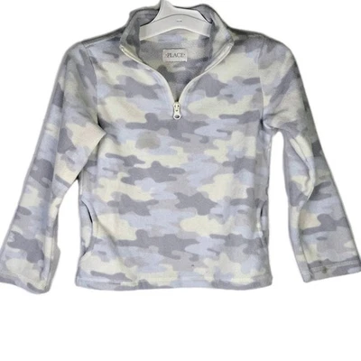 Moletom THE CHILDREN'S PLACE 1/4 zíper lã cinza/branco camuflado menina tamanho pequeno 5/6 - Imagem 1 de 4