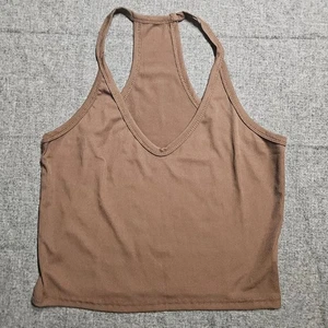 Cropped Brown Racerback Crop Tank Top Stretchy Fitted Sleeveless Cami - Picture 1 of 5