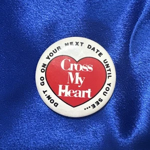 VTG Cross My Heart Movie 1987 Movie Theater Promo Pin Flare 1.5" Heart - Picture 1 of 5