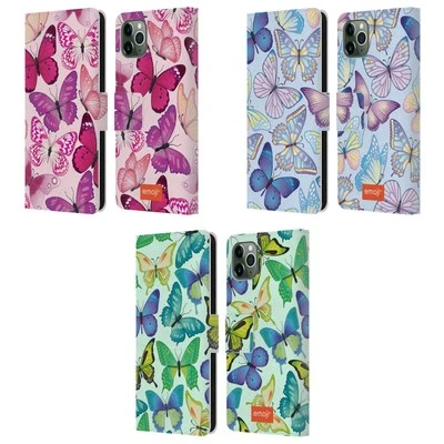 OFFICIAL emoji® BUTTERFLIES LEATHER BOOK CASE FOR APPLE iPHONE PHONES - Image 1 of 4
