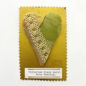 Spilla antica vittoriana trapunta cuore con pizzo chiacchierone fatta a mano arte popolare - Foto 1 di 11