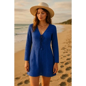 Talbots 100 % Baumwolle Ösen bestickt A-Linie Boho Badeanzug Überwurf Kleid Gr. M - Bild 1 von 16