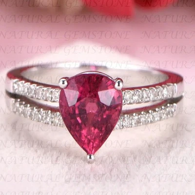 Anillo de compromiso de diamantes y turmalina natural de 4,50 quilates enchapado en oro blanco de 18 quilates Foto 1 de 4