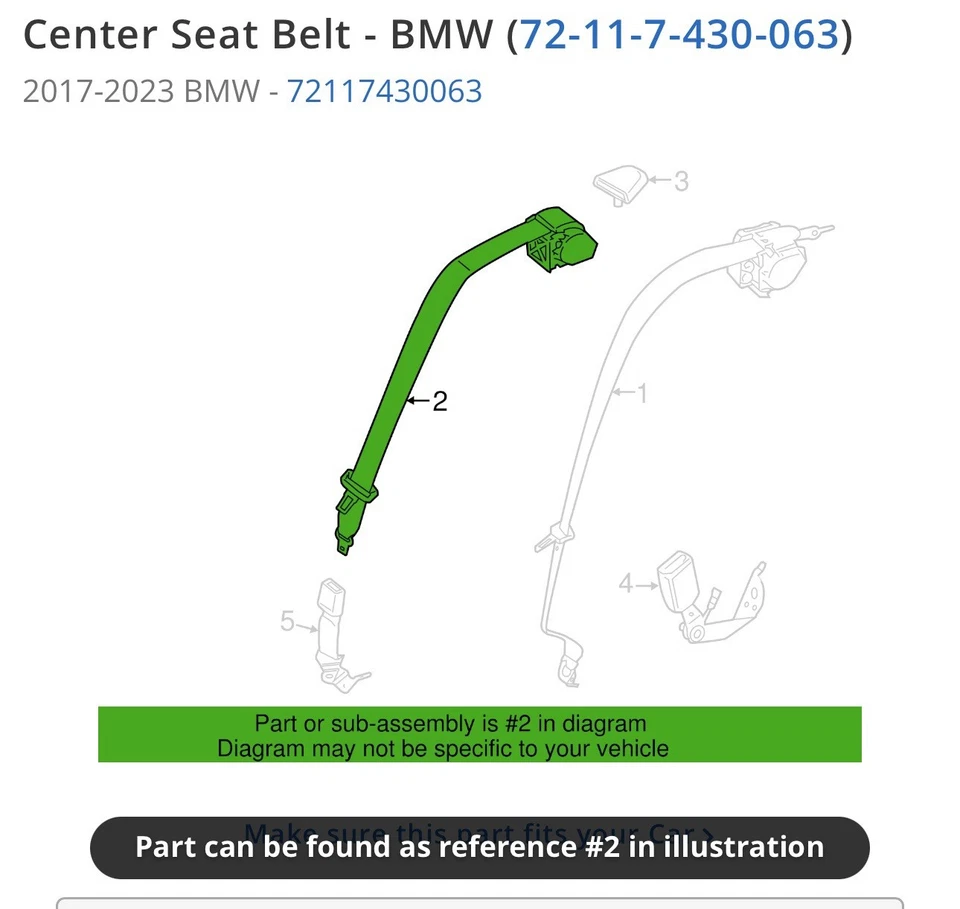 Cinturón de seguridad superior central trasero BMW 530e 530i 550 540 2017-2023 72117430063 OEM nuevo Foto 1 de 4