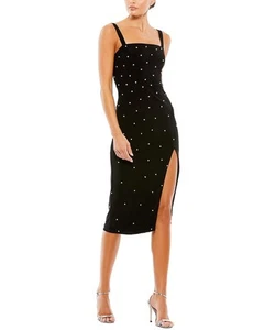 Mac Duggal Pearl Encrusted Square Neck Midi Dress Women's - Picture 1 of 7