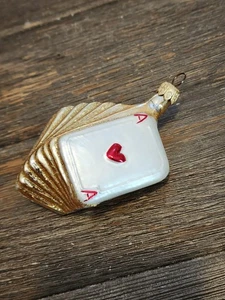 Vintage Poland Made Ace Spielkarten mundgeblasen Glas Ornament Glitzer Casino Deck - Bild 1 von 2