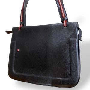 Bally Leather Shoulder Bag Black with Stripes Open Condition - Picture 1 of 11