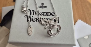 Vivienne Westwood Octavie Halskette Silber Kugel Schleife mit Box & Geschenkbeutel - Bild 1 von 18